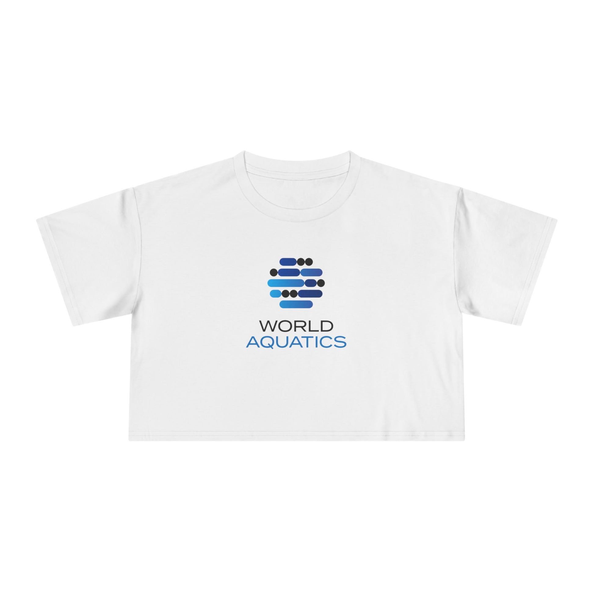 White World Aquatics cropped t-shirt – minimalist design made from soft combed cotton with printed logo.