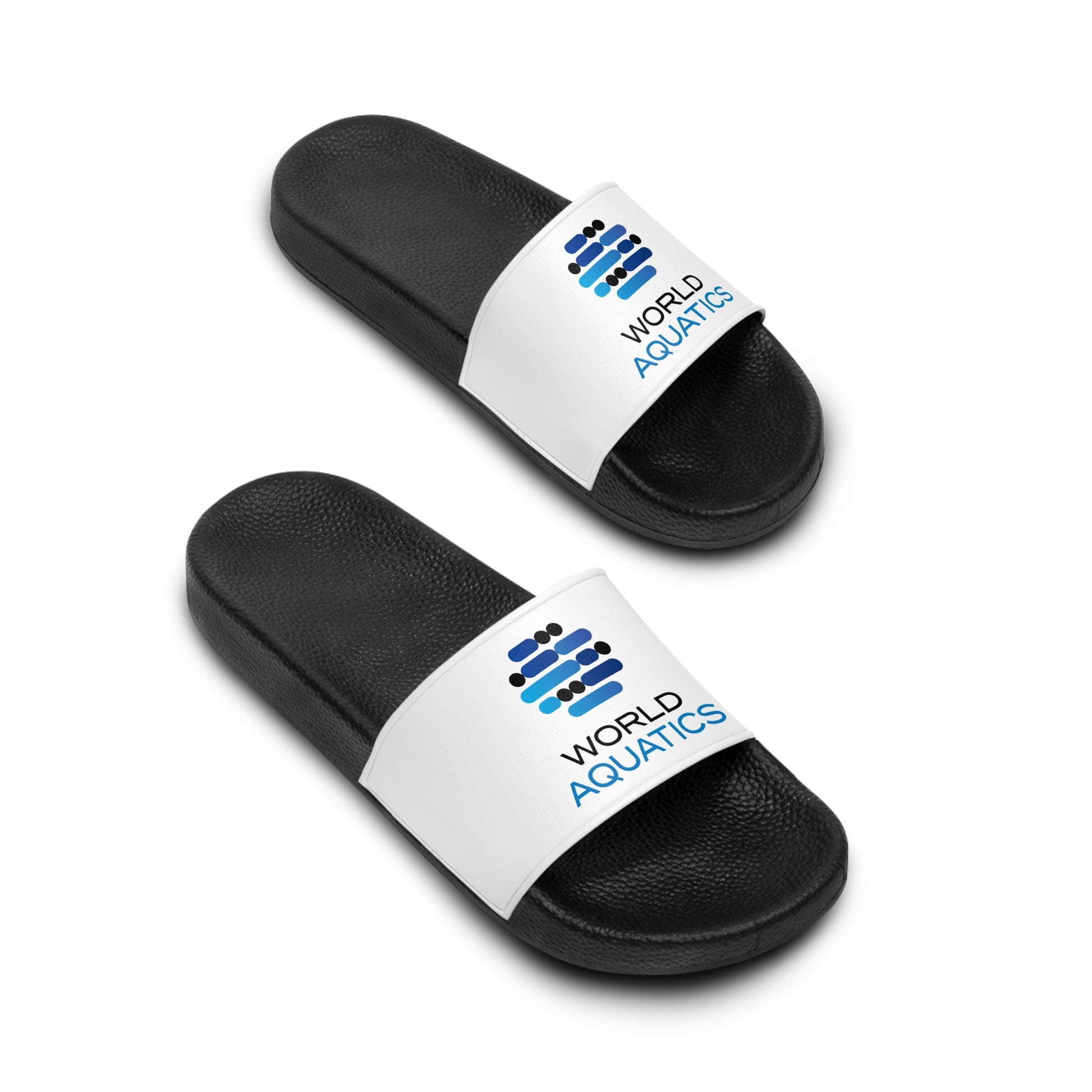 Side view of World Aquatics Women’s PU Slide Sandals highlighting the ergonomic sole design and supportive curved footbed.