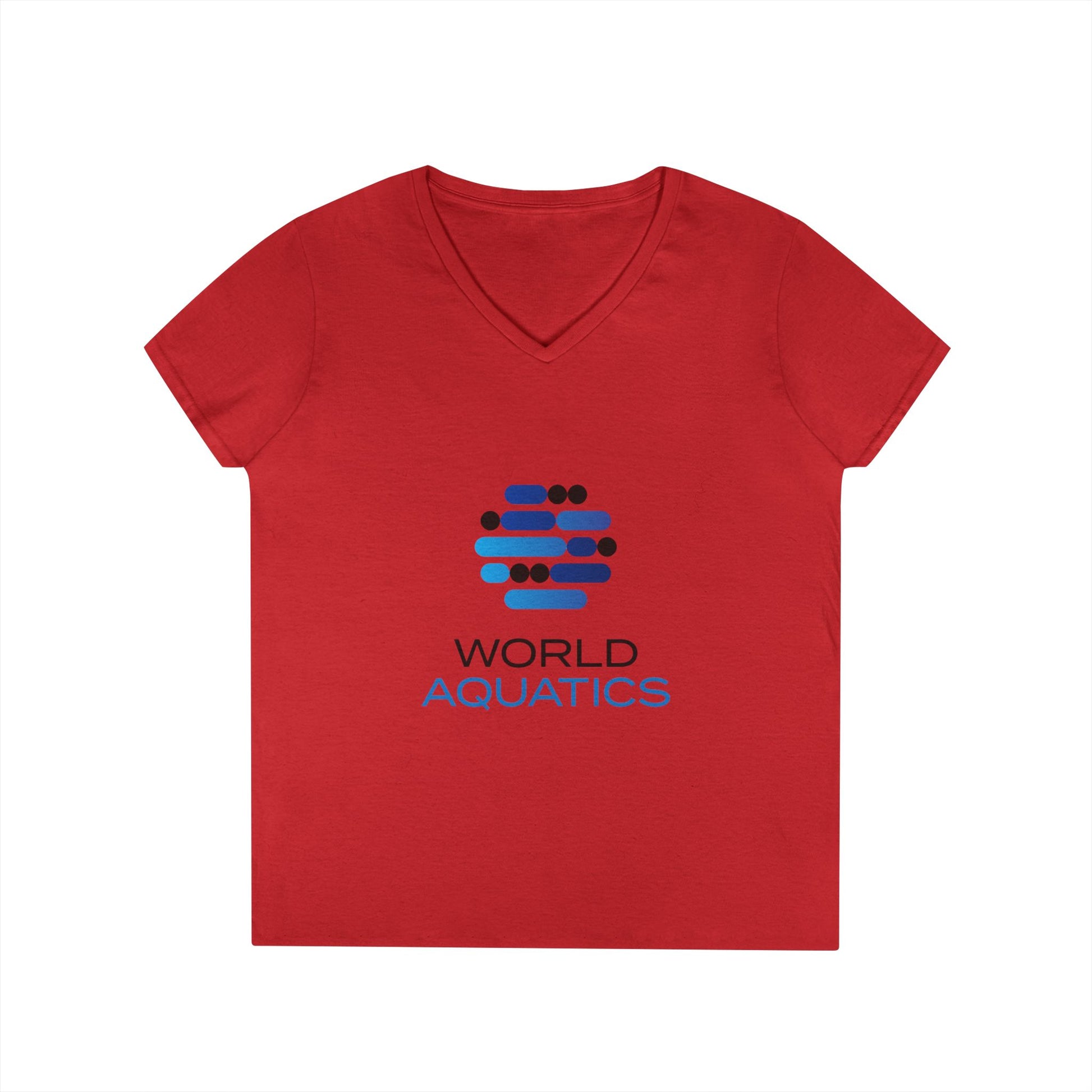 Fabric detail of World Aquatics Women’s V-Neck T-Shirt – 100% U.S. cotton, medium weight (6.0 oz/yd²), sustainably sourced.