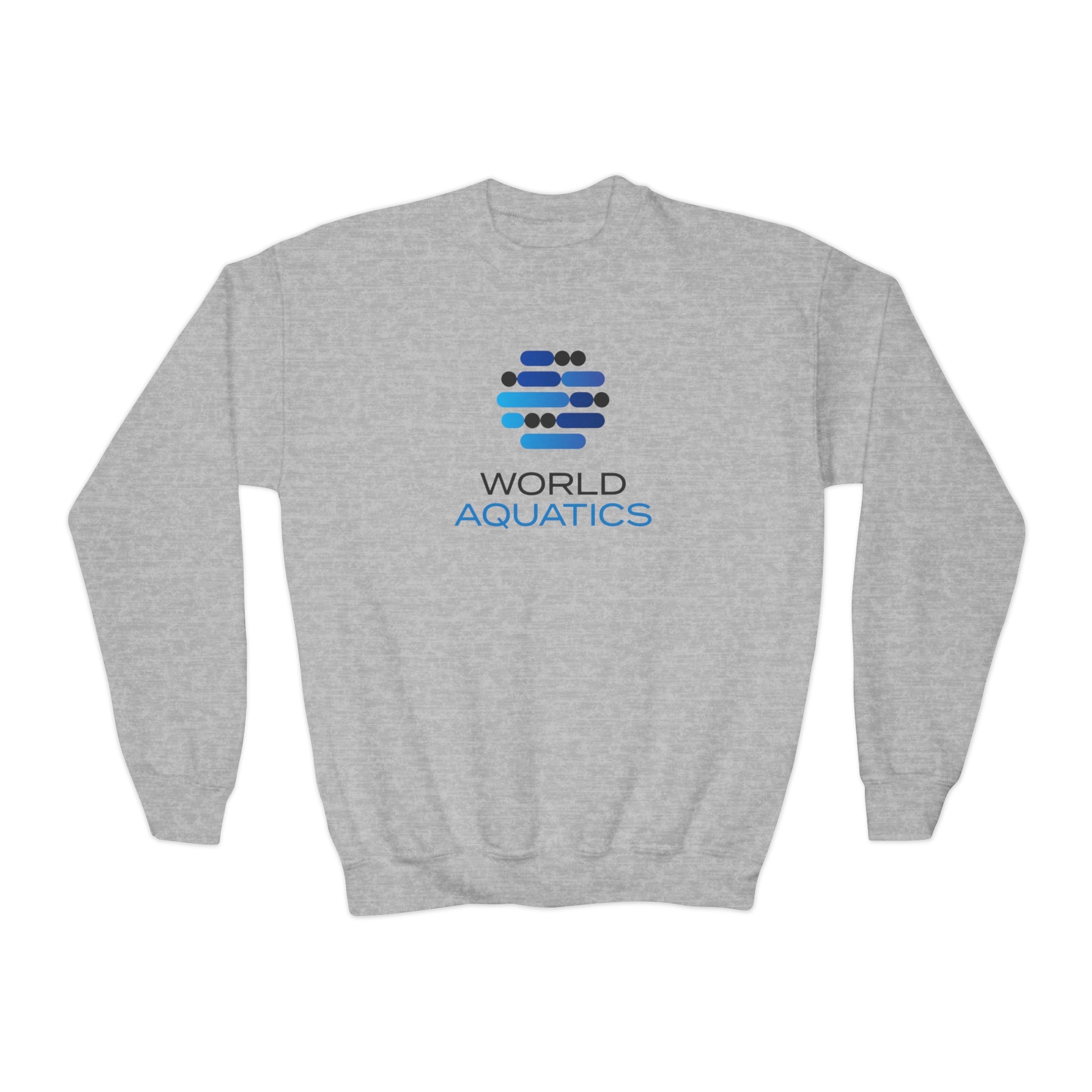 Gray World Aquatics Youth Sweatshirt – casual, soft fleece kids’ crewneck ideal for cool weather activities.